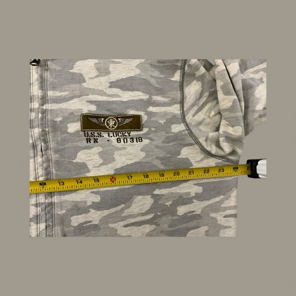 Lucky Brand Vintage Inspired Light Gray Camo Zip Up Embroidered Large Hoodie - Picture 15 of 16